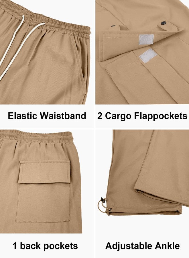 PLEPAN Men's Casual Cargo Pants with Drawstring Hems Elastic Waist Workout Pants Hiking Tactical Sweatpants Streetwear with Pockets Khaki X-Large - Image 4